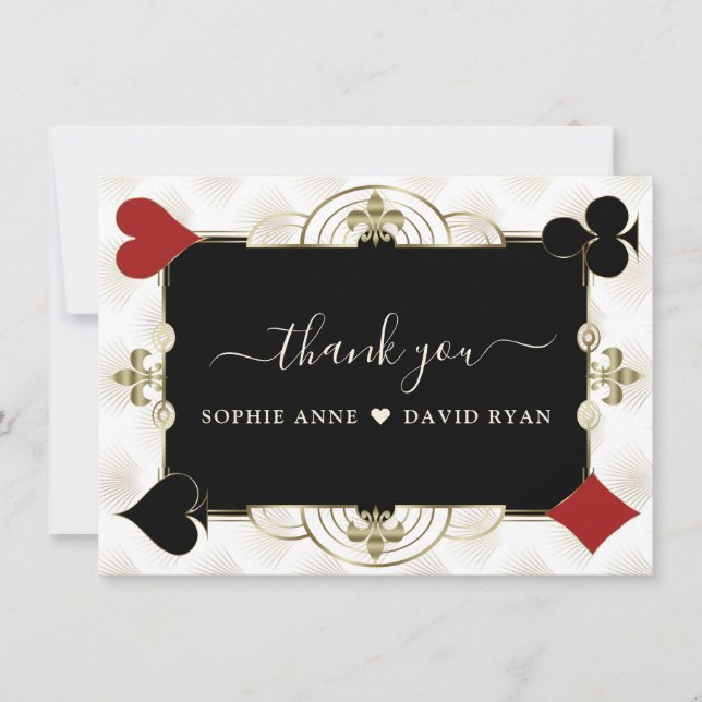 Carte De Remerciements Glamorous Gold Casino Vegas Poker Wedding (Devant)