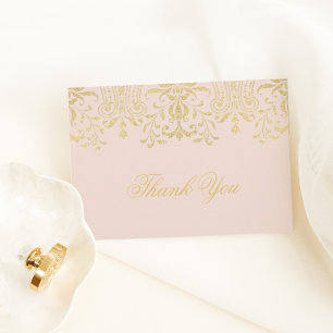 Carte De Remerciements Glamour Doré Rosé Vintage Damask
