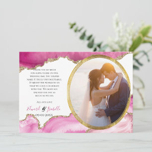 Carte De Remerciements Glamour Rose & Or Agate Pierre Couple Photo Thé