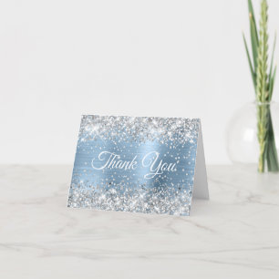 Carte De Remerciements Glitterie Argent et Bleu clair huile 40e anniversa
