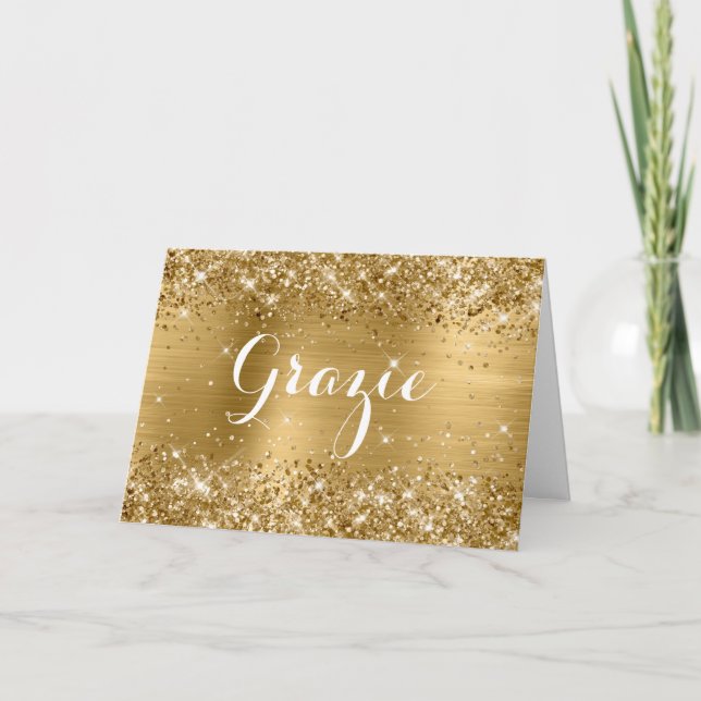 Carte De Remerciements Glittery Gold Foil Classic Script Grazie (Devant)