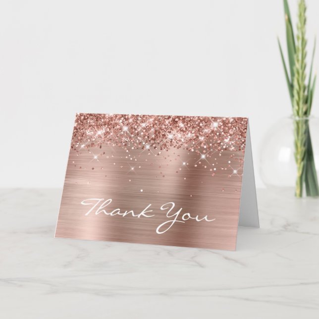 Carte De Remerciements Glittery Rose Gold Elegant 60e anniversaire (Devant)