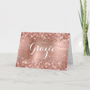 Carte De Remerciements Glittery Rose Gold Foil Classic Script Grazie