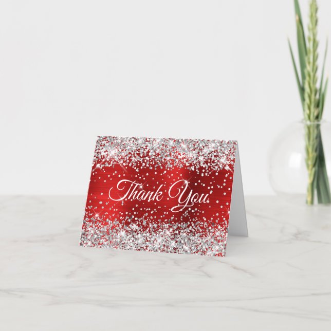 Carte De Remerciements Glittery Silver et Red Foil 40e anniversaire (Devant)
