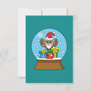 Carte De Remerciements Globe des neiges avec Chouette du Père Noël