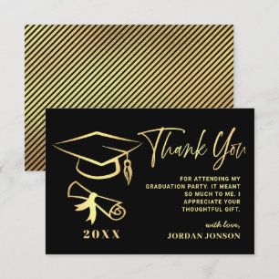 Carte De Remerciements Gold Black Modern Graduation Party