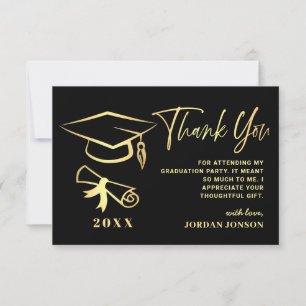 Carte De Remerciements Gold Black Modern Graduation Party
