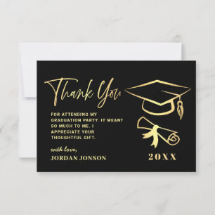 Carte De Remerciements Gold Black Modern Graduation Party