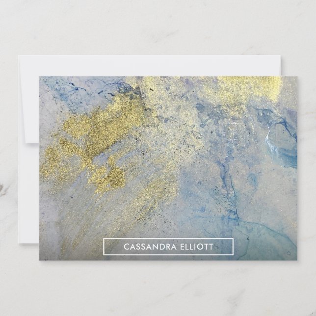 Carte De Remerciements Gold Blue Marbre Vert Ink d'alcool Art Abstrait (Devant)