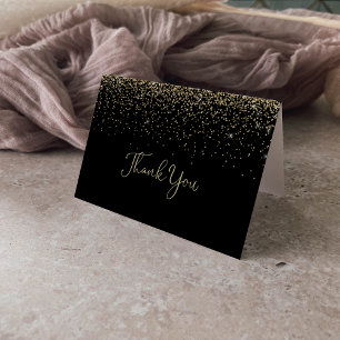 Carte De Remerciements Gold Confetti Mariage plié de script fantaisie