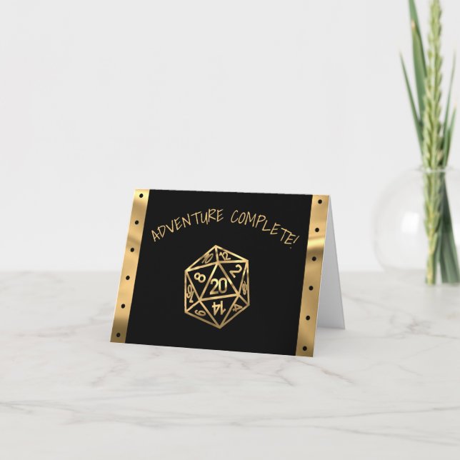 Carte De Remerciements Gold D20 Adventure Complete | Joueur de rôle Table (Devant)