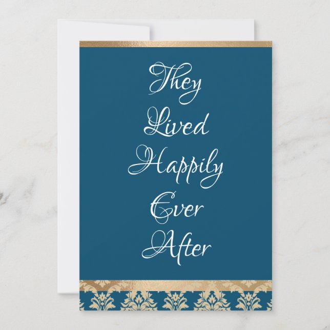 Carte De Remerciements Gold Damask Blanc Script Bleu Heureusement Joyeux  (Devant)