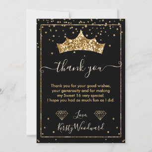 Carte De Remerciements Gold Diamond Confetti Tiara Sweet 16