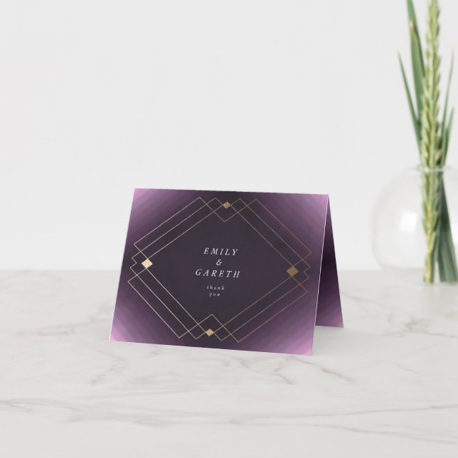 Carte De Remerciements Gold Diamond violet Mariage géométrique Gatsby (Devant)