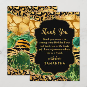 Carte De Remerciements Gold et Green Safari Agate Anniversaire