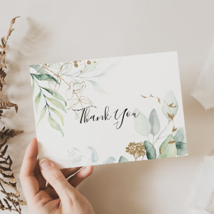 Carte De Remerciements Gold Eucalyptus Calligraphie Mariage plat