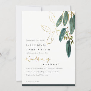 CARTE DE REMERCIEMENTS GOLD FOIL VERT EUCALYPTUS FOLIAGE INVITER