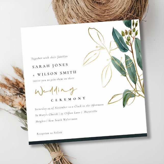 CARTE DE REMERCIEMENTS GOLD FOIL VERT EUCALYPTUS FOLIAGE INVITER (Créateur téléchargé)