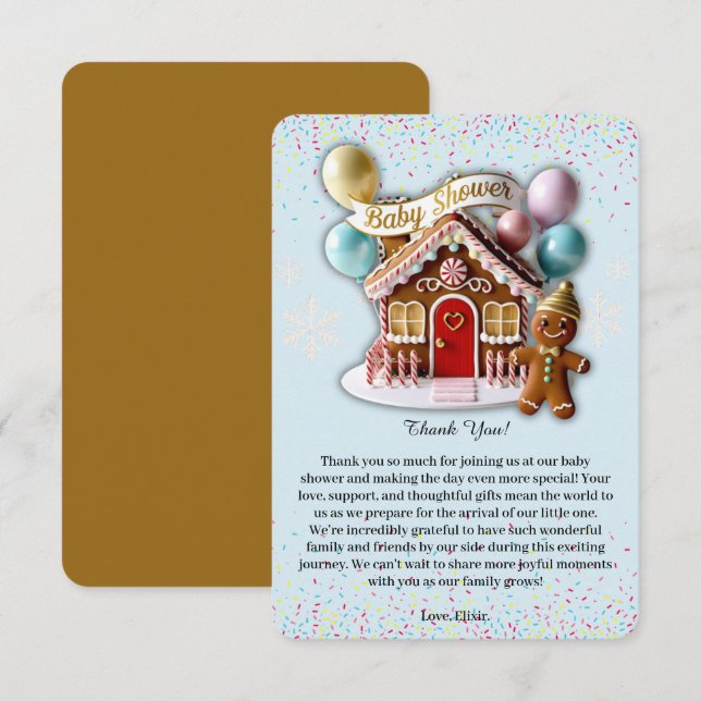 Carte De Remerciements Gold Gingerbread House Baby Shower (Devant / Derrière)