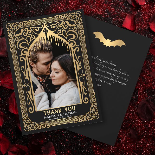 Carte De Remerciements Gold Gothic Vampire Cathedral Photo Wedding (Créateur téléchargé)