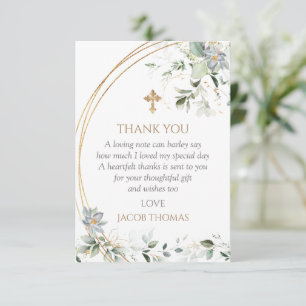 Carte De Remerciements Gold Green Eucalyptus Boy Baptism 