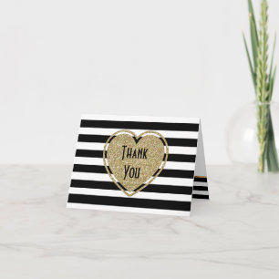 Carte de remerciements Gold Heart and Stripes
