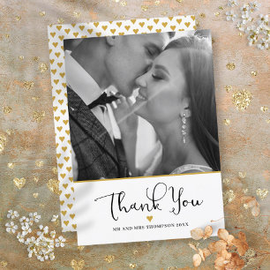 Carte De Remerciements Gold Heart Elegant Script Mariage Photo