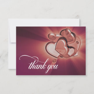 Carte de remerciements Gold Hearts rose