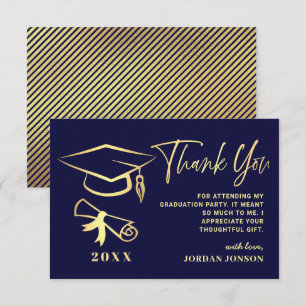 Carte De Remerciements Gold Navy Blue Modern Graduation Party