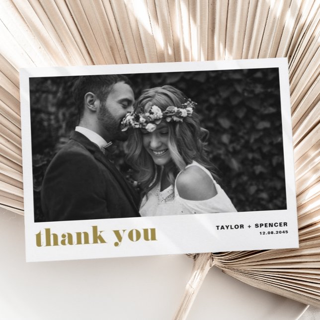 Carte De Remerciements Gold Retro Bold Typographie Mariage photo (Créateur téléchargé)
