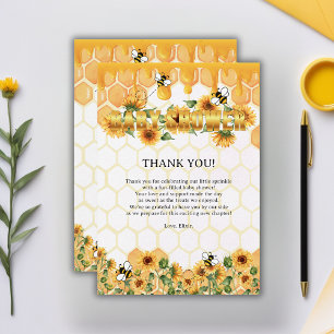 Carte De Remerciements Gold Sunflower Honeycomb Honeybee Baby shower