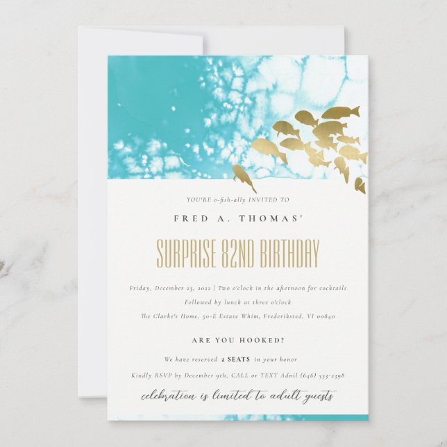 Carte De Remerciements Gold Turquoise Poisson sous-marin N'importe quel â (Devant)