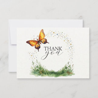 Carte De Remerciements Golden Butterfly in a Magical Meadow