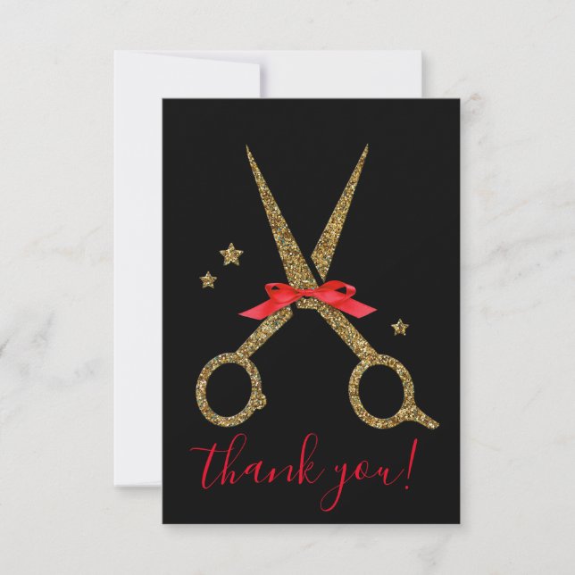 Carte De Remerciements Golden glitter scissors - Trendy Modern black Than (Devant)