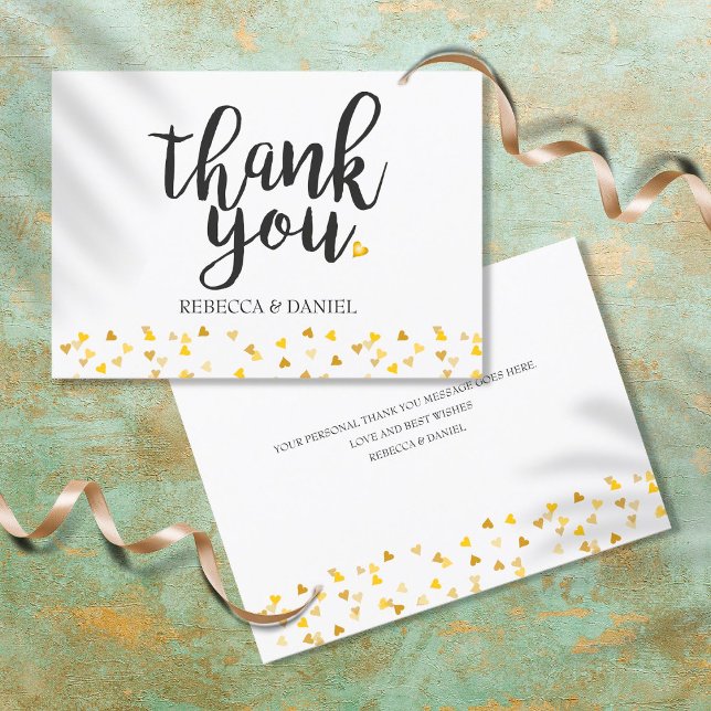 Carte De Remerciements Golden Love Hearts Confetti Script (Créateur téléchargé)