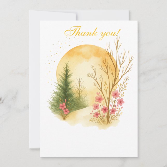 Carte De Remerciements Golden Moon Winter Floral Thank You Card (Devant)