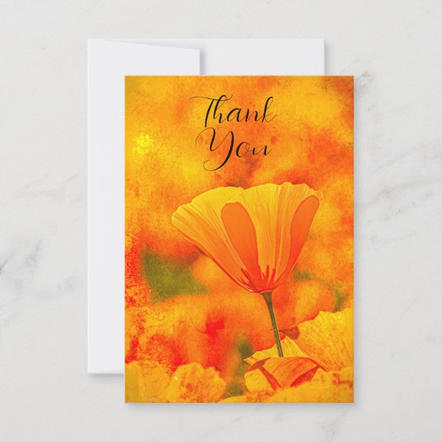 Carte De Remerciements Golden Orange California Poppy "Terre D'Orange" (Devant)