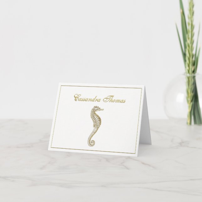 Carte De Remerciements Golden SeaHorse Emblem Armoiries Cadre H (Devant)