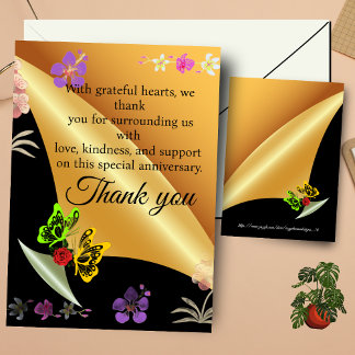 Carte De Remerciements Golden V-Point Anniversaire papillons et Roses