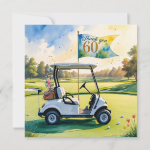 Carte De Remerciements Golf 60e anniversaire avec voiturette de golf sur 