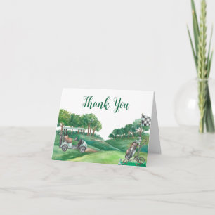 Carte De Remerciements Golf Anniversaire Parcours Vert Plié Tente
