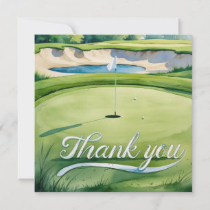 Carte De Remerciements Golf avec texte sur le terrain de golf aquarelle s