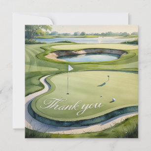 Carte De Remerciements Golf avec texte sur le terrain de golf aquarelle s