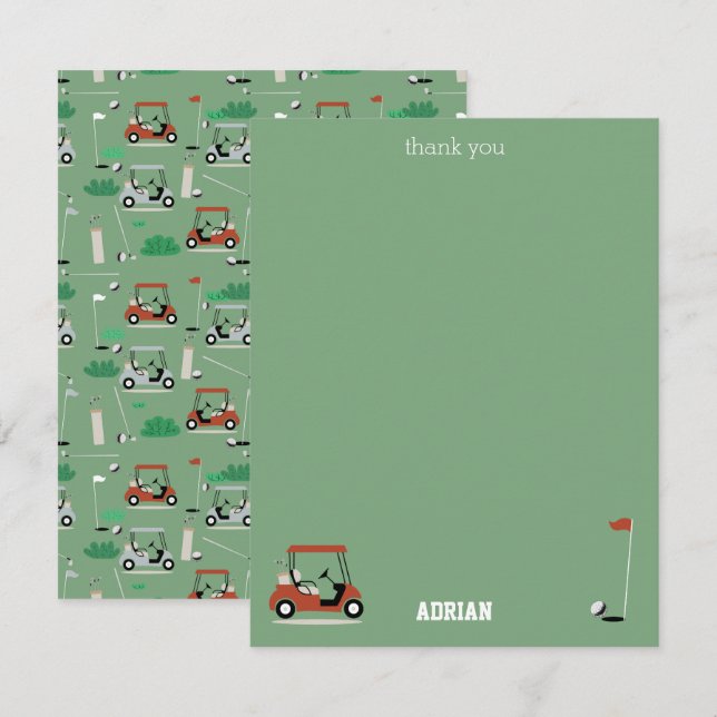 Carte De Remerciements Golf Carts Moderne Golfer Golf Thème Enfants (Devant / Derrière)