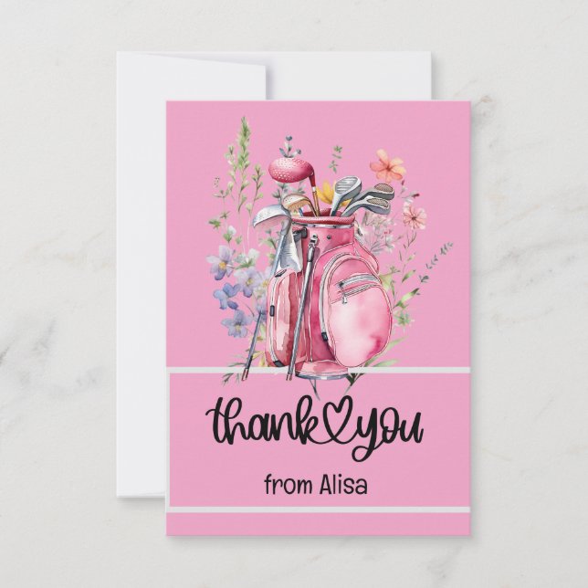 Carte De Remerciements Golf Party Pink Thème pour Golfer Anniversaire (Devant)