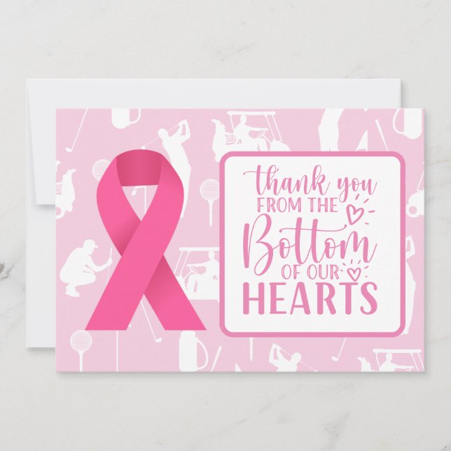 Carte De Remerciements Golf sensibilisation au cancer du sein thème rose (Devant)