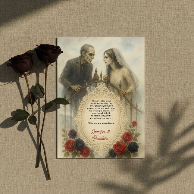 Carte De Remerciements Goth Couple Zombie Mariage d'Halloween (Goth Couple Zombie Halloween Wedding Thank You Card
)