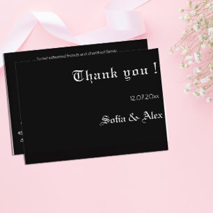 Carte De Remerciements Goth noires typoghraphy mariage enregistrer la dat