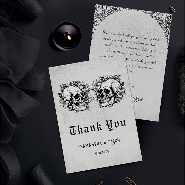 Carte De Remerciements Gothique Floral Crâne Halloween Mariage (Créateur téléchargé)