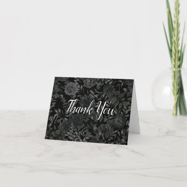Carte de remerciements gothique Rose blanc et noir (Devant)